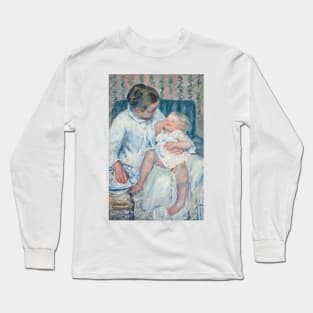 Mother About to Wash Her Sleepy Child by Mary Cassatt Long Sleeve T-Shirt